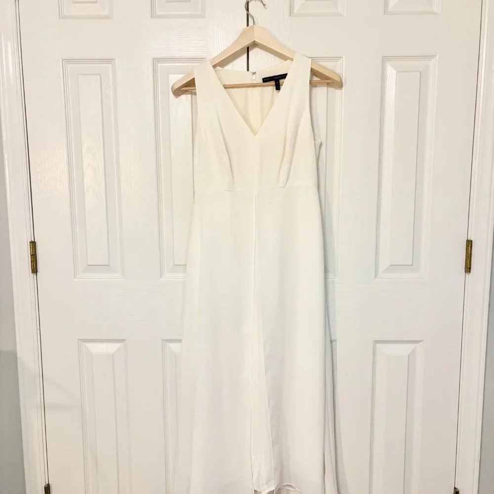 White House Black Market Flowy Wide Leg Overlay Ivory Jumpsuit 6P - Picture 6 of 12